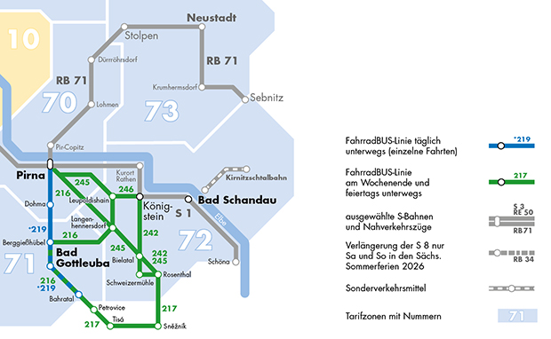 Karte Fahrradbuslinien im VVO-Gebiet